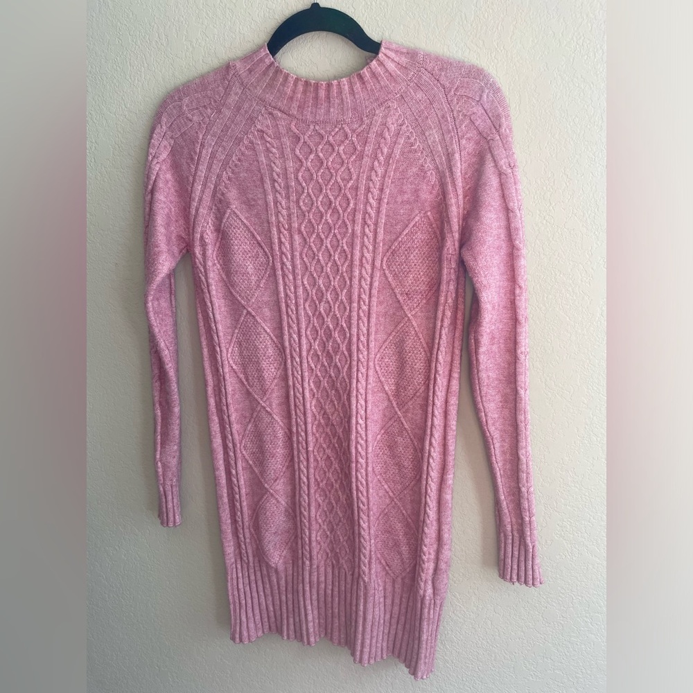 Y by SRM super soft pink wool and cotton mock neck sweater tunic dress, XS
